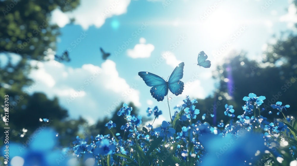 custom made wallpaper toronto digitalBlue butterflies flit among forget-me-nots in a sun-drenched meadow.