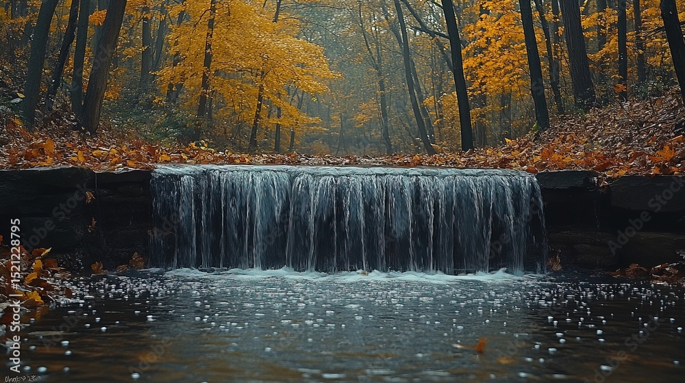 Fototapeta premium Serene Autumn Waterfall in a Golden Forest