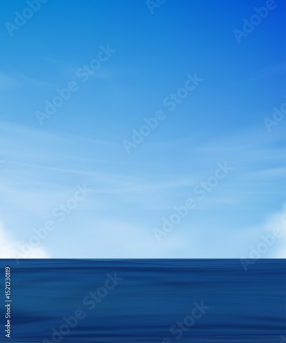 Sky Blue over Sea Beach with Morning Light for Summer Background,Aerial view horizon clam ocean water waves with clear sky and clouds at seaside,Vertical Vector cartoon Spring Nature Seascape
