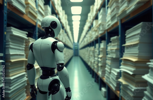 robot in the document warehouse. concept of information search in the archive. automation of document flow