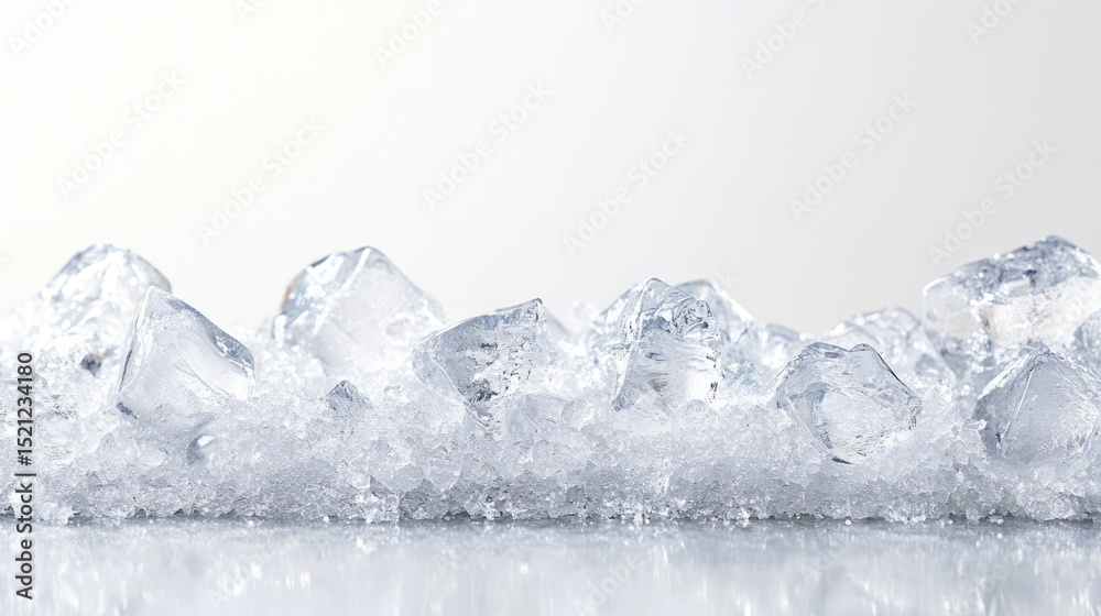 Obraz premium Ice cubes on pure white background food photography minimalist style focused view refreshing concept