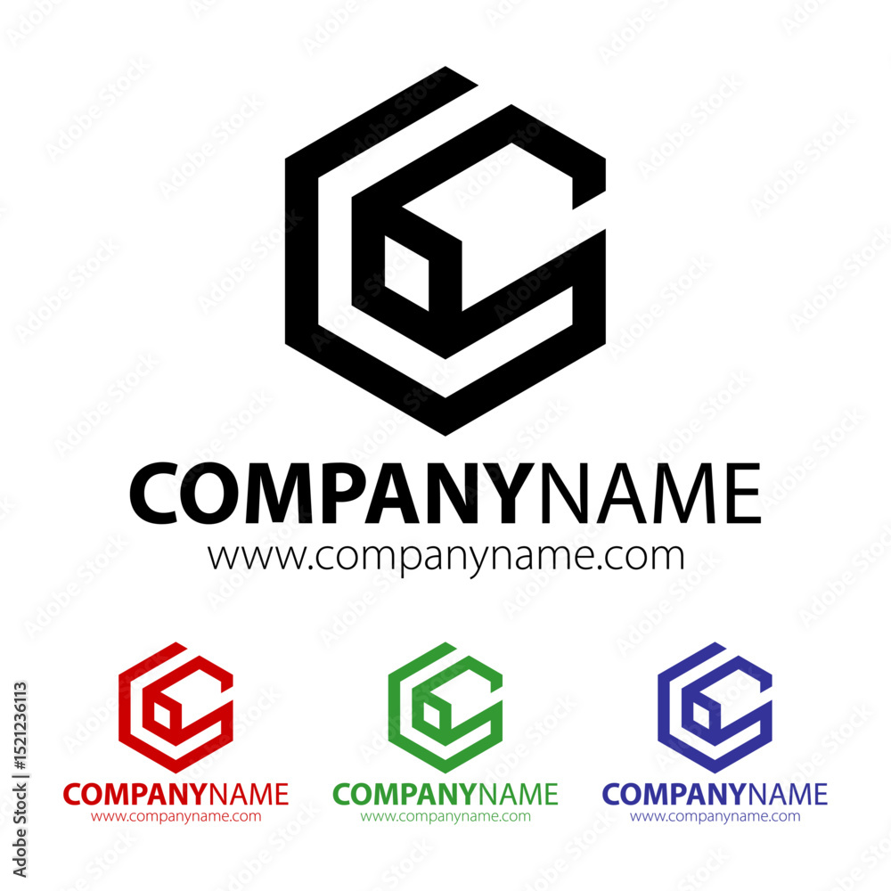 Logo géométrique hexagonal moderne cube 3D lettres stylisées