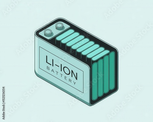 Isometric illustration showcasing a modern lithium-ion battery pack design