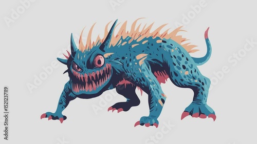 Ferocious Cartoon Monster Animation with Spikes and Sharp Teeth