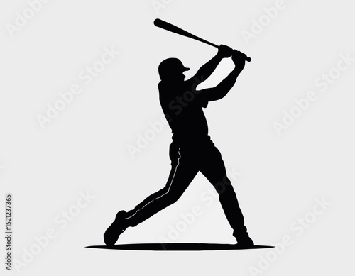 Baseball players swinging bats in action poses, batter hitting vector silhouette, transparent on a white background