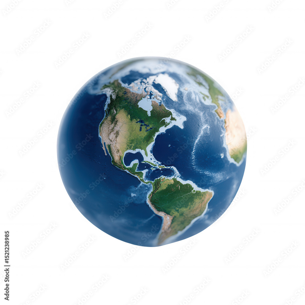 Fototapeta premium A realistic globe of the Earth showcasing continents and oceans, symbolizing global awareness and environmental importance against a white isolated background.