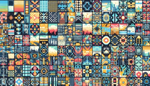 Pixel Art Texture Theme with Retro Grid and 8-Bit Style