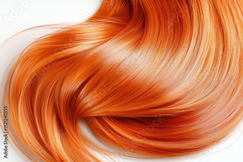 A close-up of vibrant orange hair flowing smoothly against a white background.
