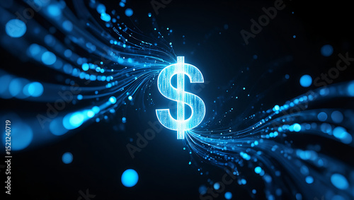 Digital money dollar sign neon light financial tech currency technology concept