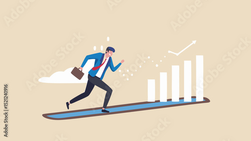 Businessman running on a rising graph with briefcase and cloud in a light brown background scene