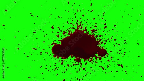 Blood burst on green screen, Blood Splatter on Green Screen, horror medical science Halloween anatomy surgery healthcare and spooky visual effects, splash of blood blood drops falling