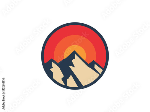 Vintage Mountain Peak Logo with Sunset Vector
