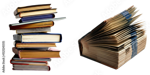PNG Vintage books create a stacked composition on a transparent background.