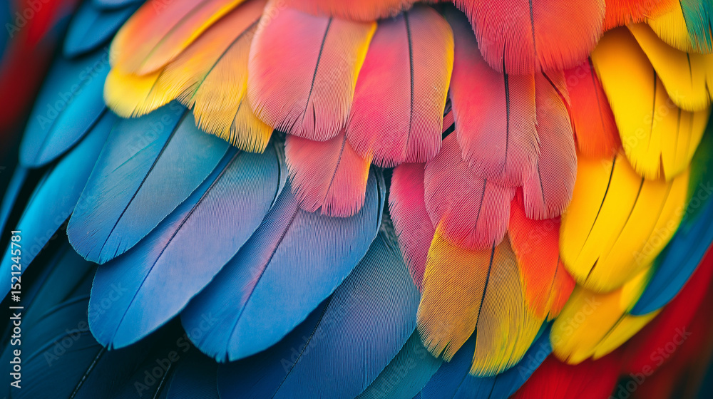 Fototapeta premium Close-Up of Vibrant Rainbow Parrot Feathers, generated via AI