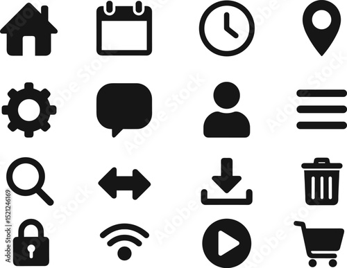 Set of interface icons showing basic and universal symbols