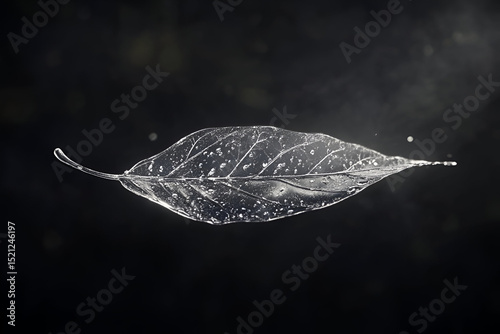 A single leaf floating in a void, representing the transient nature of life and the fleeting beauty of existence photo
