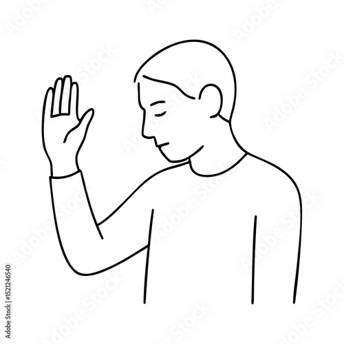 Outline person saying goodbye with raised hand