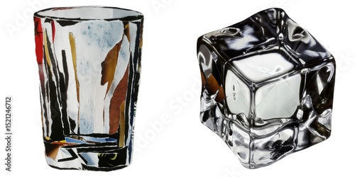 PNG Two distinct glass objects present a collage of colorful abstract .