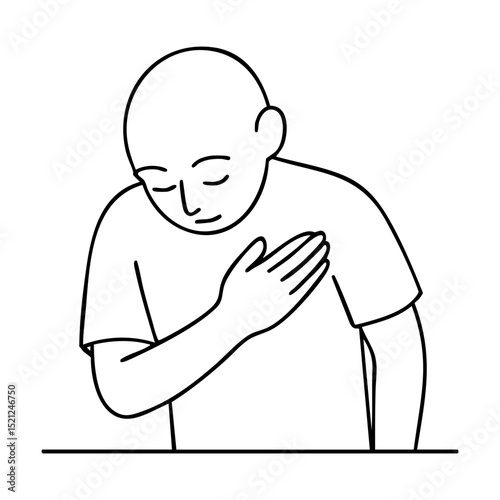 Line art person bowing with hand on chest