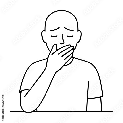 Line art person covering mouth while yawning