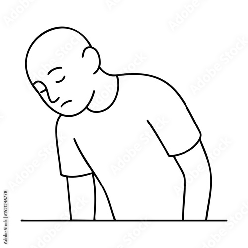 Line art person leaning forward tired or sad