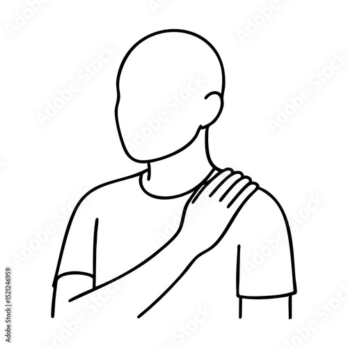 Line art person placing hand on own shoulder