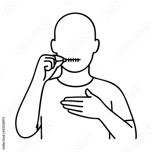 Line art person zipping mouth closed for secrecy
