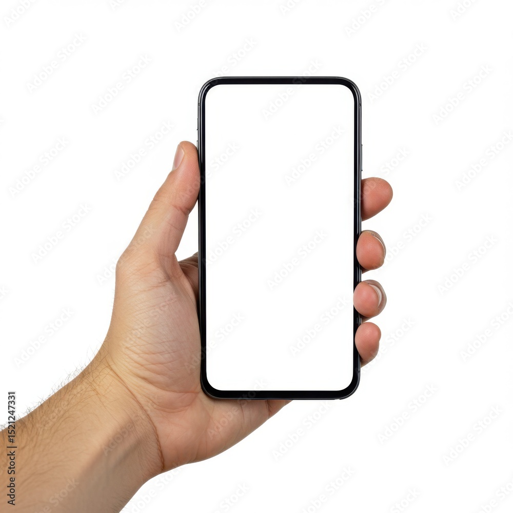 Hand holding device with blank screen for app or website mockup Hand holding device with blank screen for app or website mockup