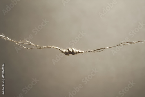 A single, suspended thread with no visible connection, representing the fragility of existence and the tenuous connections we form in life