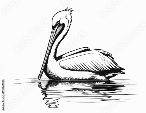 Serene Pelican Line Art Drawing Reflecting Tranquility and Grace
