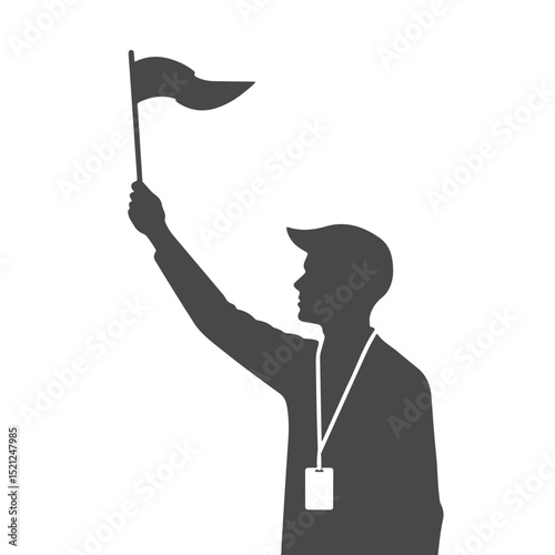 Silhouette of a tour guide holding a flag