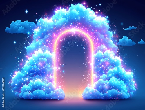 A magical glowing cloud formation featuring a radiant illuminated archway