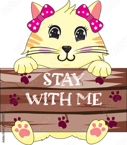 Cute Cat Holding Sign Board Vector