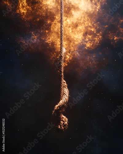 A single, untied thread floating in a void, symbolizing the concept of connection and separation in an abstract space
