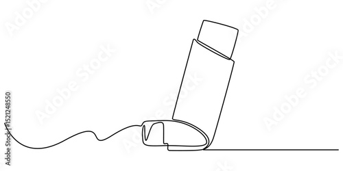 Single one line drawing an inhaler. Medical equipment concept. Continuous line draw design graphic vector illustration, Inhaler for asthmatics, salbutamol, Asthma inhaler, medical supplies, equipment.