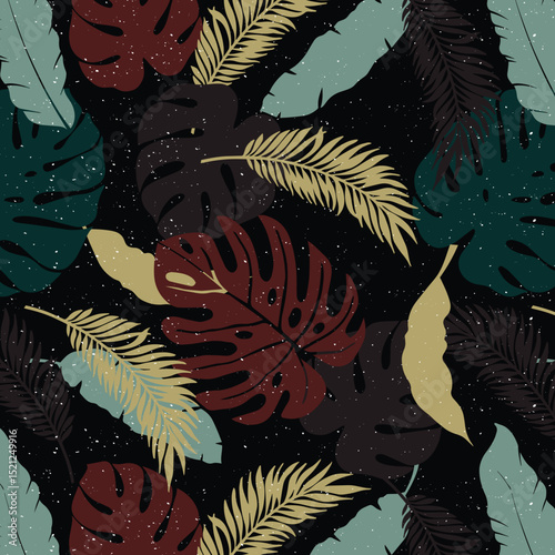 Abstract art tropical leaves background vector. Wallpaper design with watercolor art texture from palm leaves, Jungle leaves, monstera leaf, exotic botanical floral pattern.