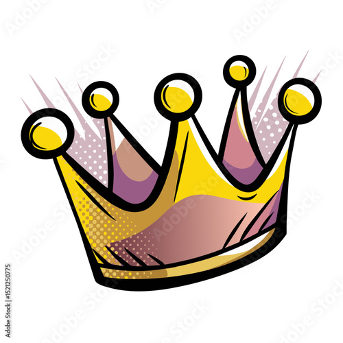 Vector image of a crown in comic book style with pop art design, transparent background  