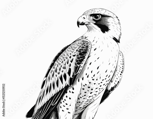 Striking Falcon Line Art, Powerful Predator in Detailed Black and White Illustration