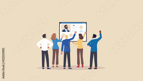 Team reviewing a candidate profile on a screen during a meeting presentation session together