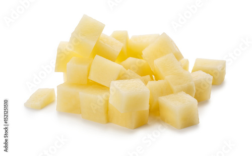 Diced raw potatoes isolated on a transparent background