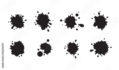 Collection of black ink splatter and paint splashes vector illustration elements for graphic design projects