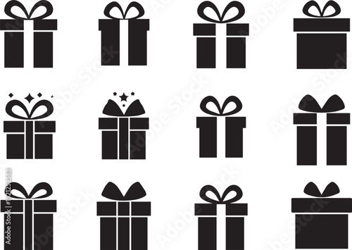 Black and white gift boxes presents vector graphic design element for christmas birthday celebration holiday 100