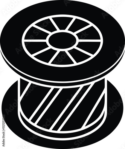 Simple black and white vector illustration of a spool of thread on a white background
