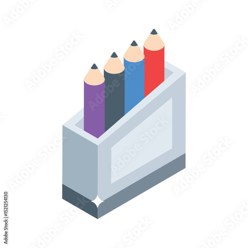 A trendy isometric style icon of pencil holder