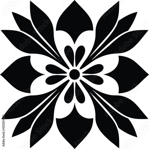 Elegant black and white floral mandala design perfect for decorative patterns and ornamentation