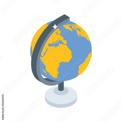 Easy to edit isometric icon of rotating table globe