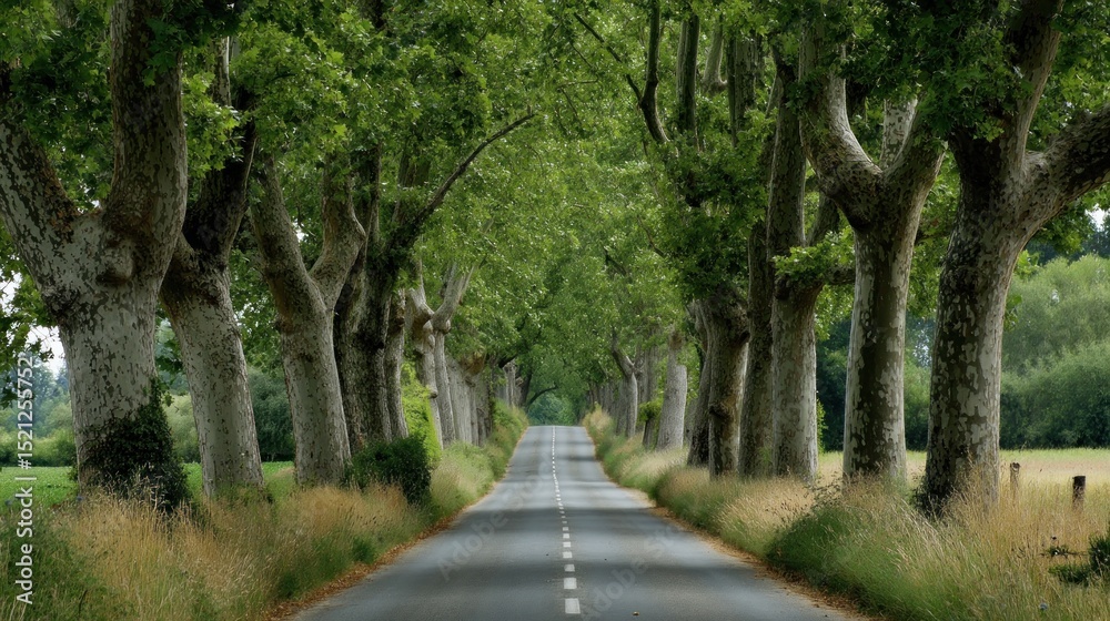 Naklejka premium Scenic country road lined with trees