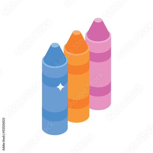 A customizable isometric icon showing crayon set