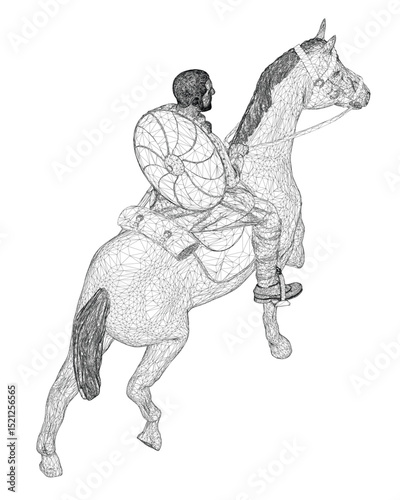 A man is riding a horse. The horse is jumping in the air.