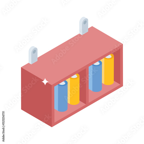 Grab this isometric icon of stacked wooden bookshelf with books